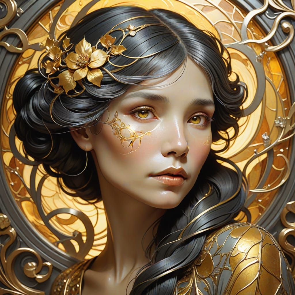 Art Nouveau Woman with Golden Cracks