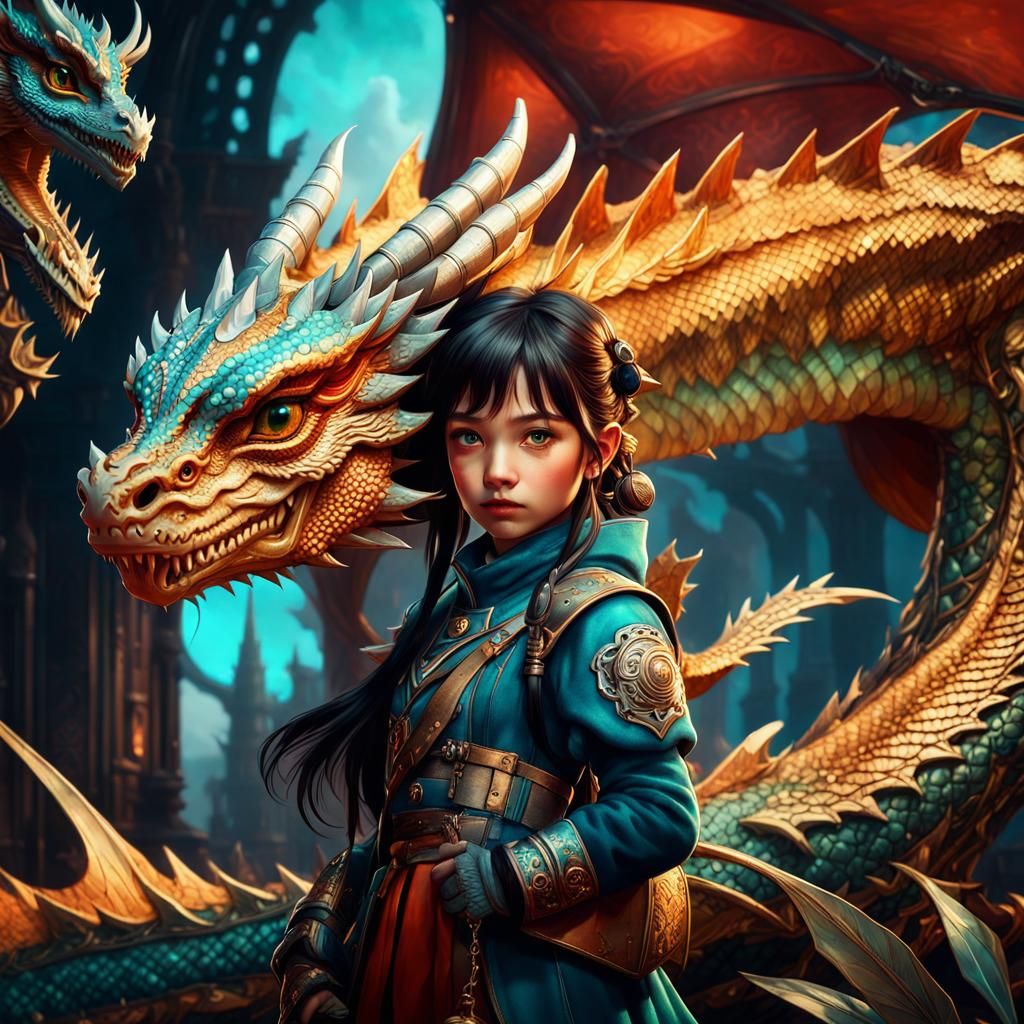 Girl with Dragon: Fantasycore Digital Art