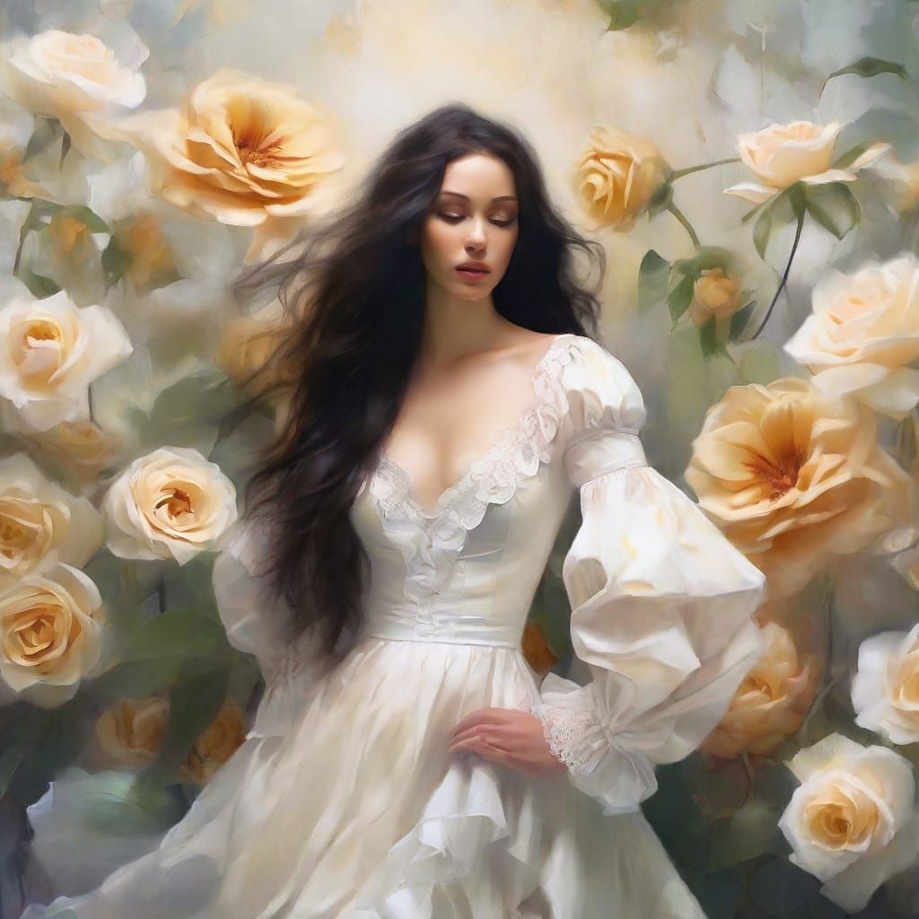 Surreal Woman in Pirate Shirt with Flowers