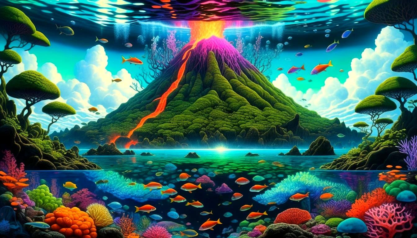 Mystical Undersea Volcano Eruption: A Rainbow of Life