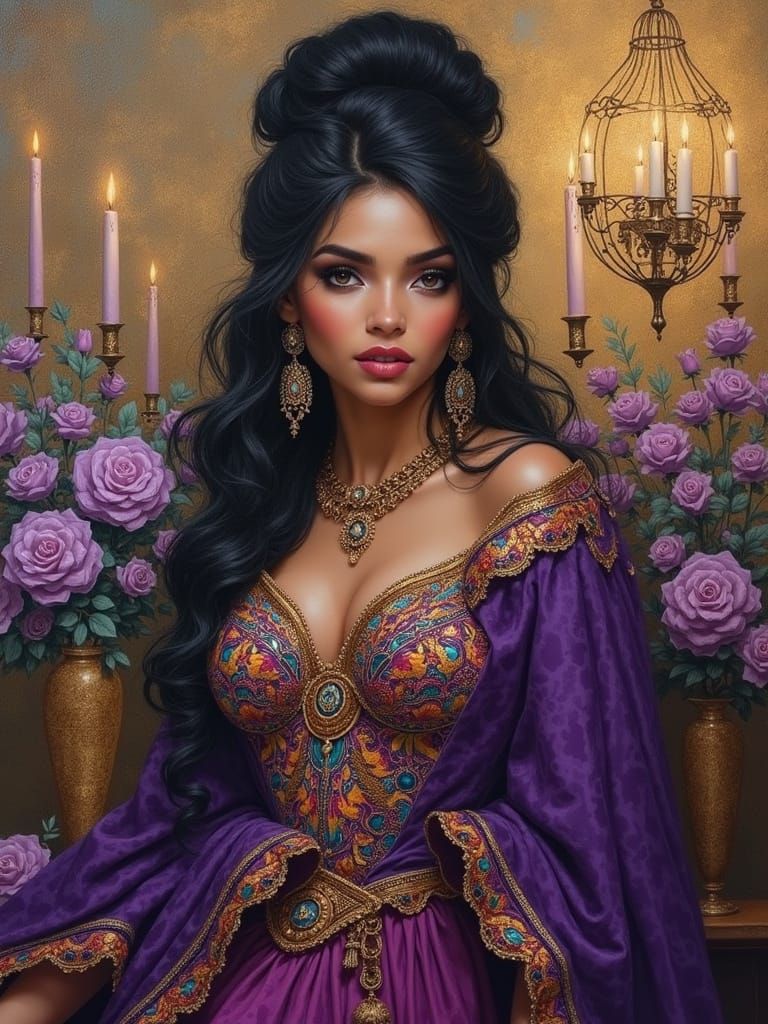 Post Impressionist Portrait of Exotic Woman in Indian Palace