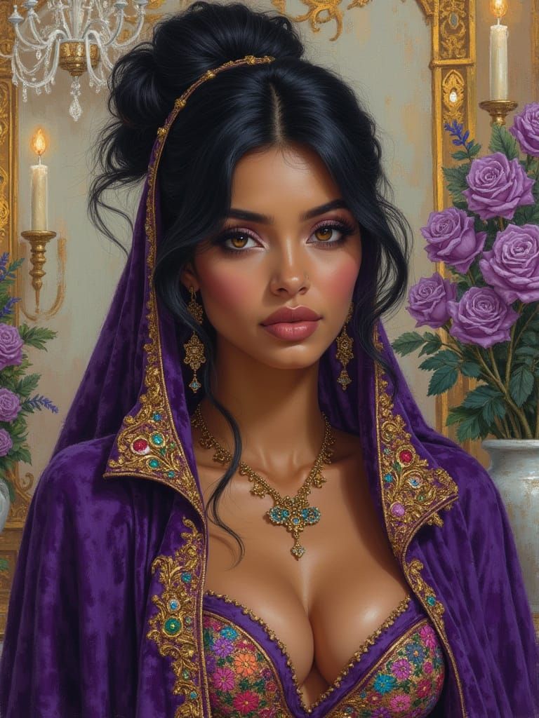 Post Impressionist Portrait of Exotic Woman in Indian Palace
