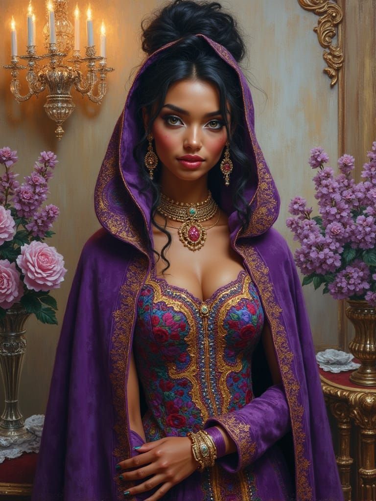 Post Impressionist Oil Painting Of Exotic Woman In Indian Pa...