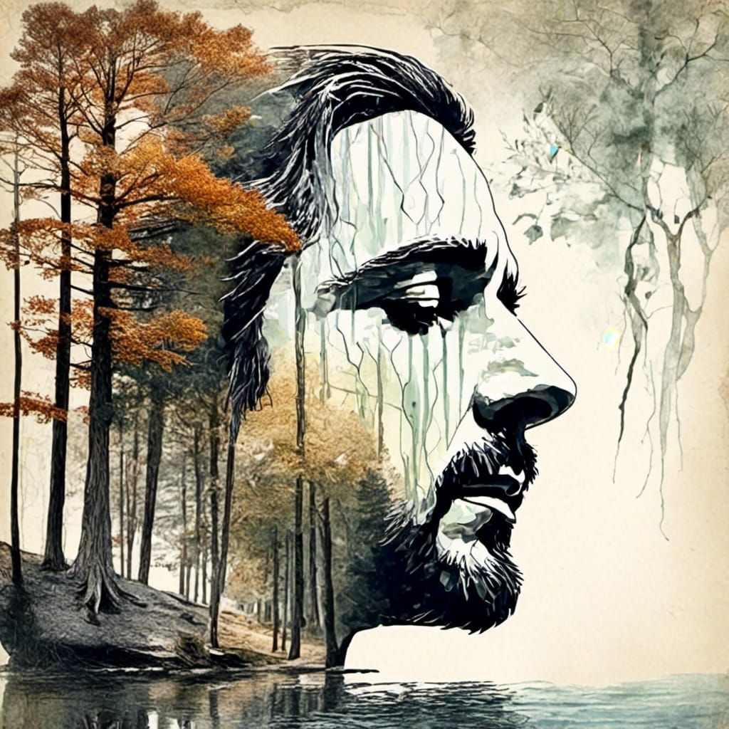 Lake Head Trees in Watercolour Double Exposure