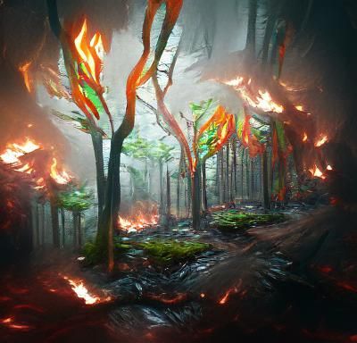 Maximalist Forest Fire Concept Art in 8K