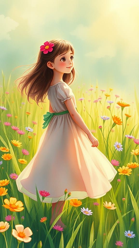 Girl in Meadow, Animated Style