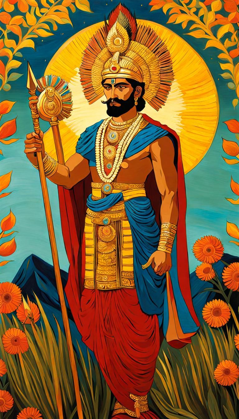 Arjuna as Indian King in Van Gogh Style
