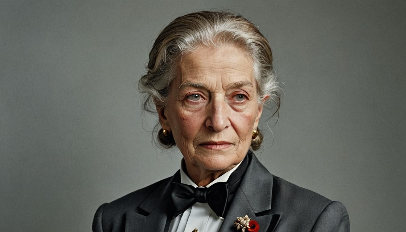 Glamorous Elderly Woman in Tuxedo: Professional Portrait