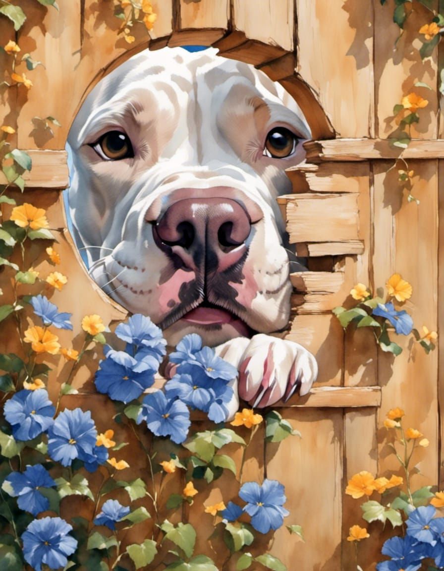 Pitbull Peeks Through Portal to Dream Garden