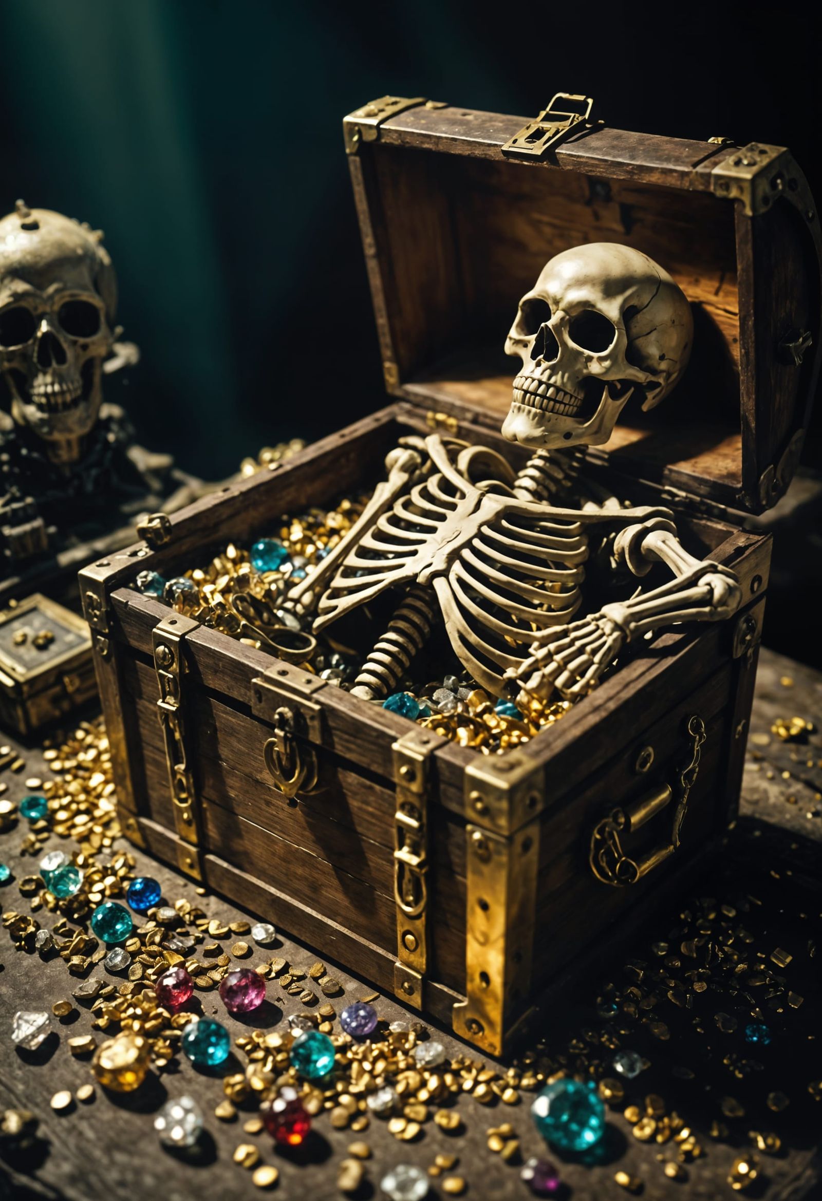 Cinematic Treasure Chest with Skeleton and Riches
