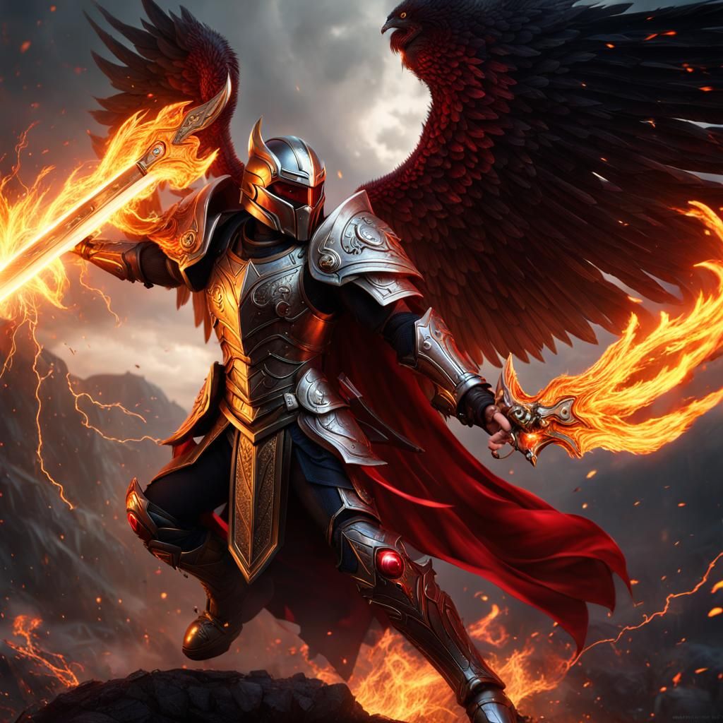Armored Angel Catches a Thunder Sword