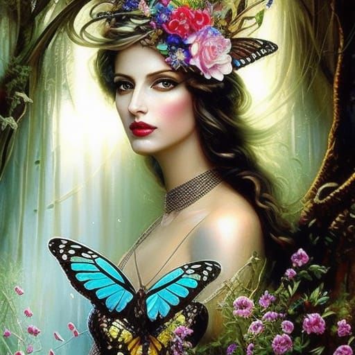 Enchanted Girl with Butterfly Hat Portrait