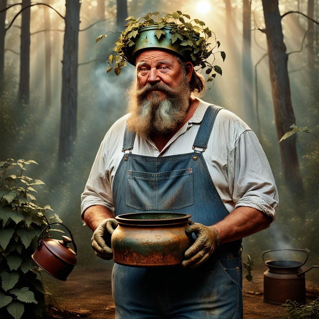Fantasy Portrait of Overweight Man with Pot Hat