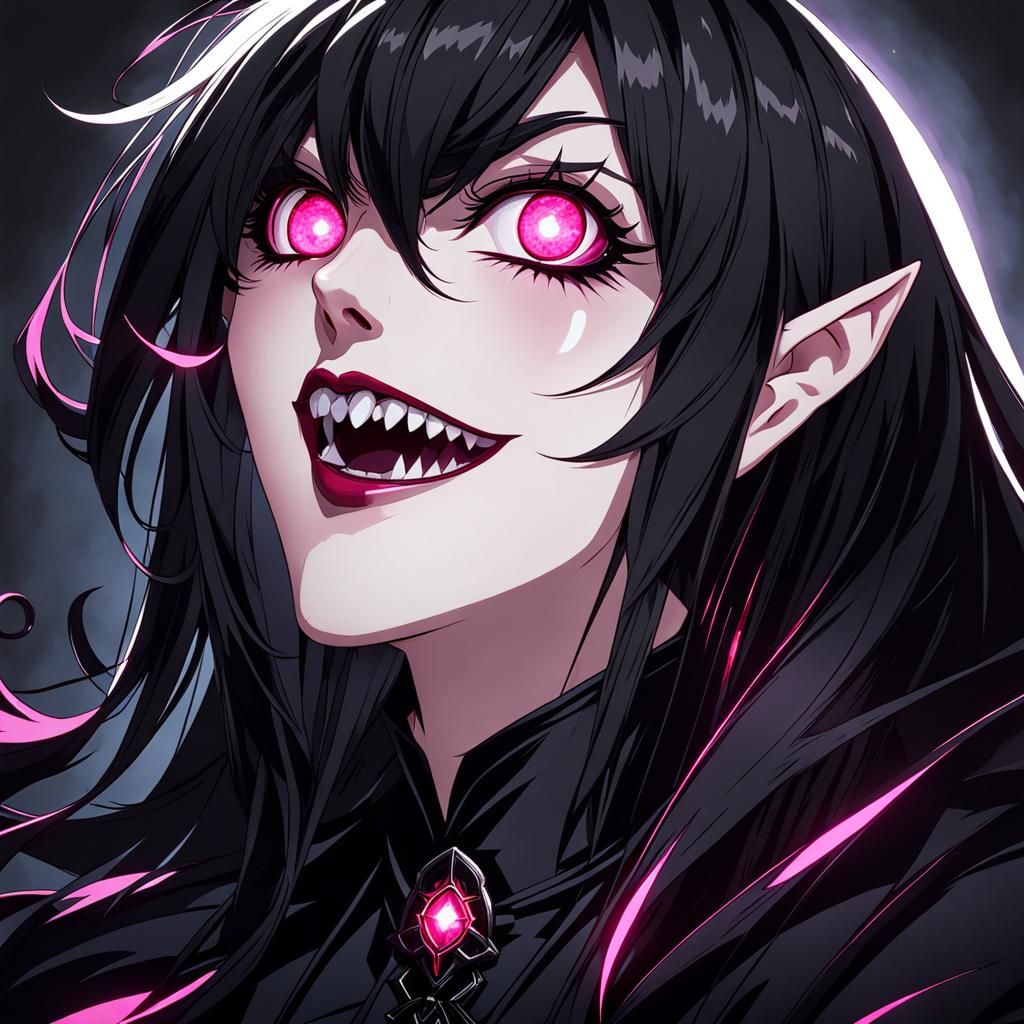 Anime Vampire with Pink Eyes in Gothic Victorian Style