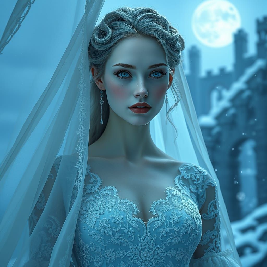 Ethereal Gothic Snow Queen with Alabaster Skin and Frosty Gl...