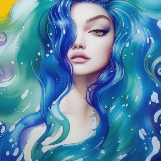 Fluid Transparent Hair in Watercolor Gouache Style