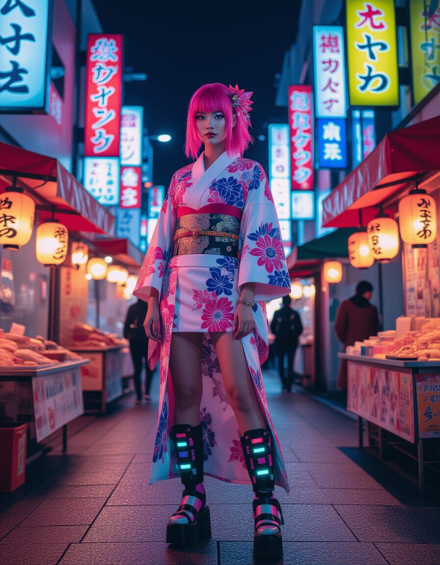 Cyberpunk Kimono in Tokyo Neon Market