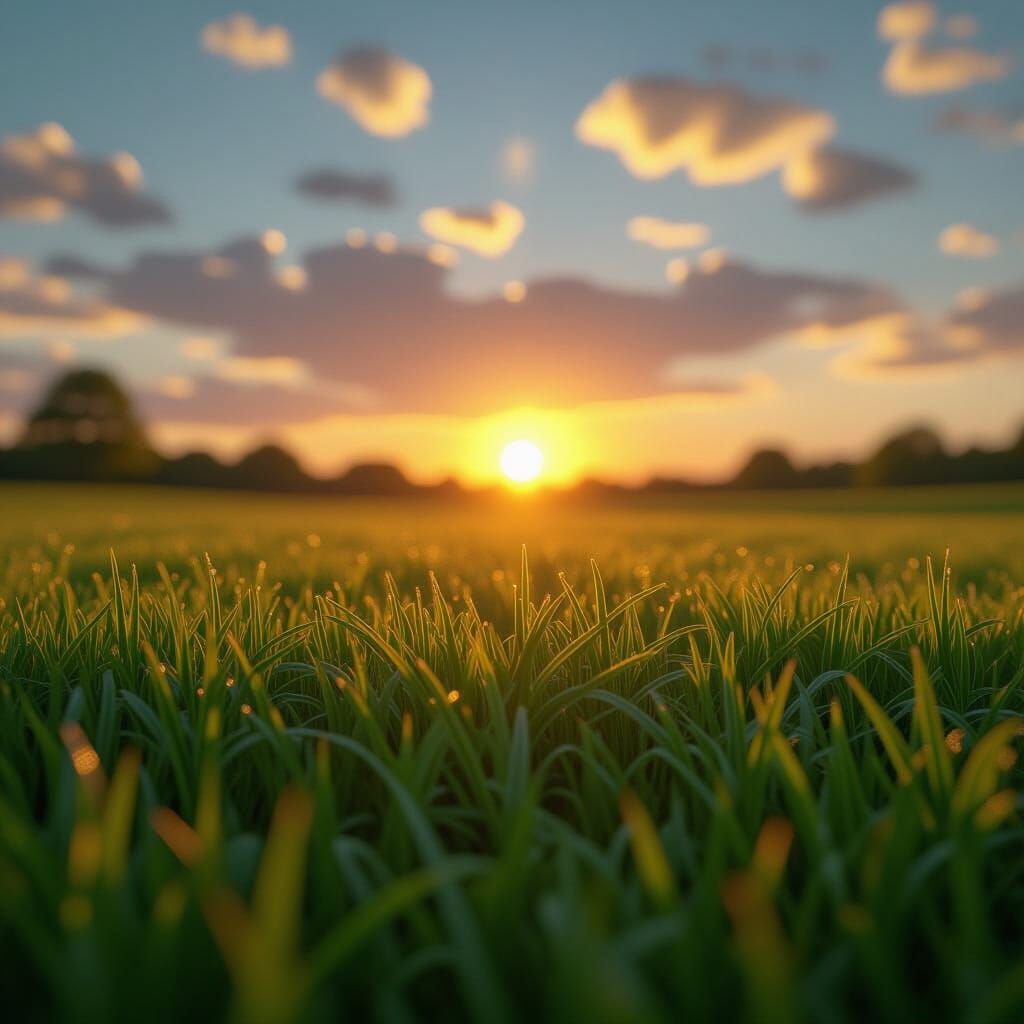 Green Grass and Sunset in Renaissance Style