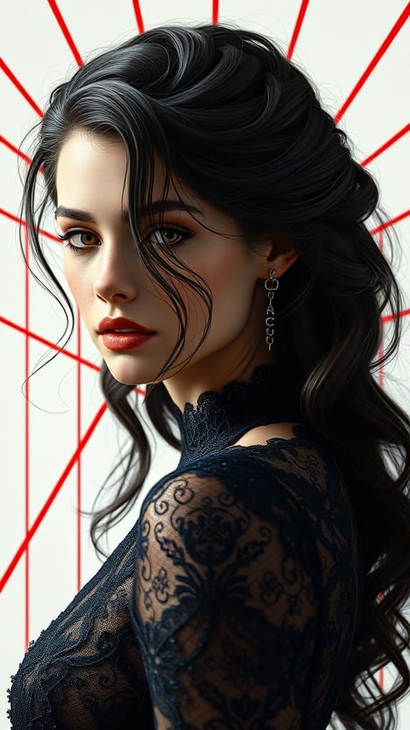 Elegant Woman in Lace: Fantasy Art Nouveau Portrait