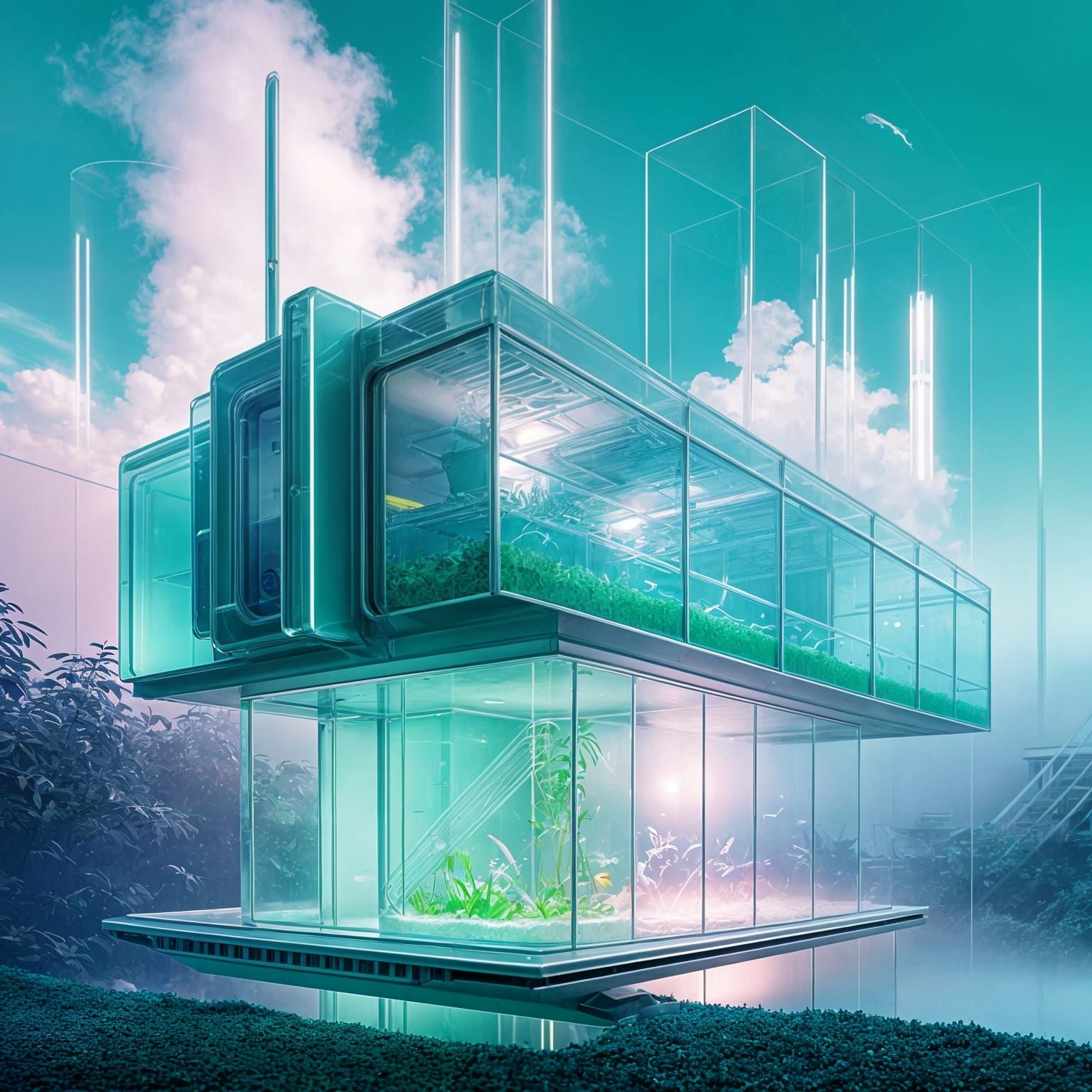 Futuristic Chrome Landscape in Frutiger Aero Style