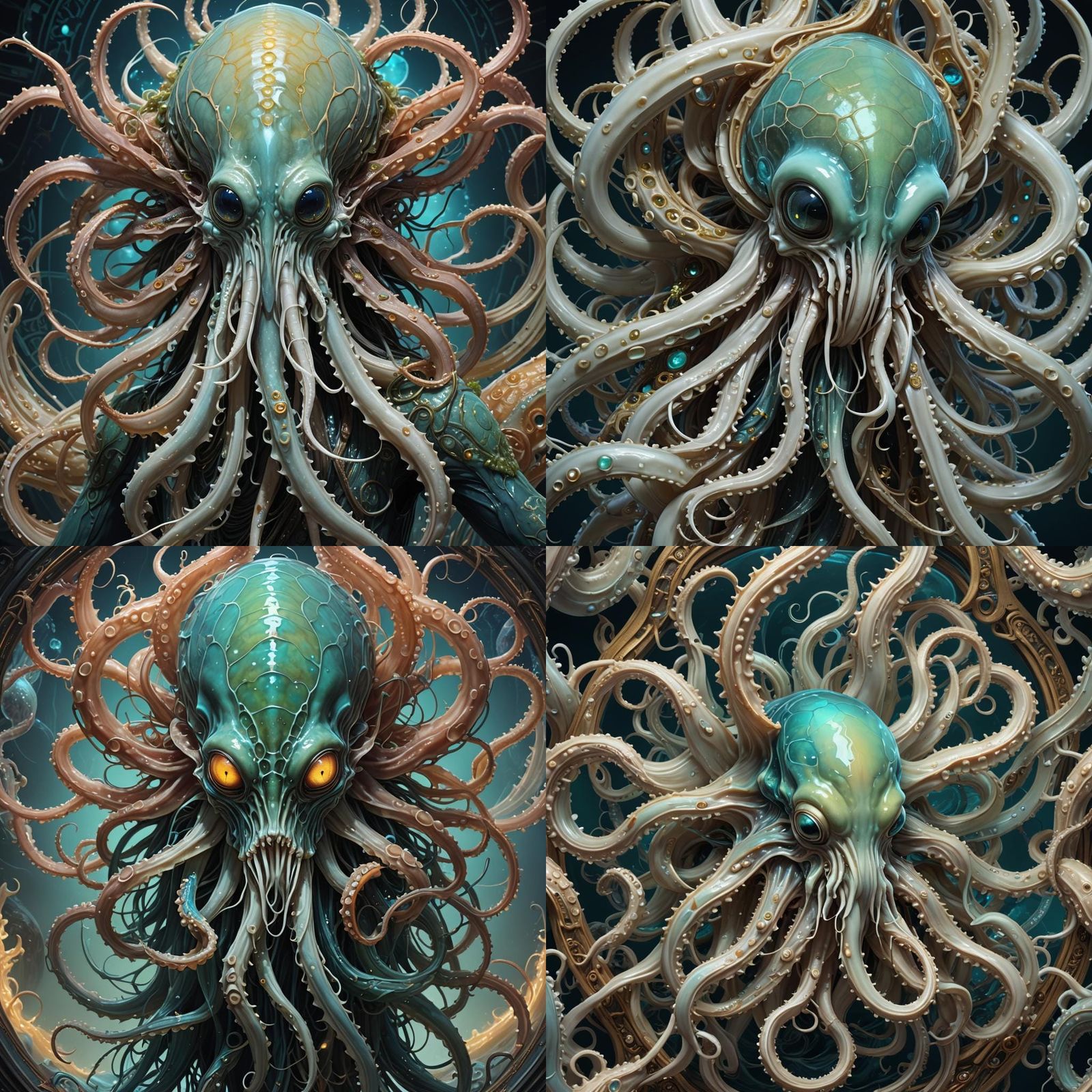 Bioluminescent Lovecraftian Porcelain Squid Portrait