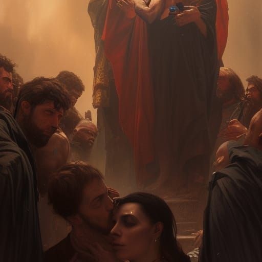 Judas' Kiss: A Dark Fantasy Art Nouveau Scene