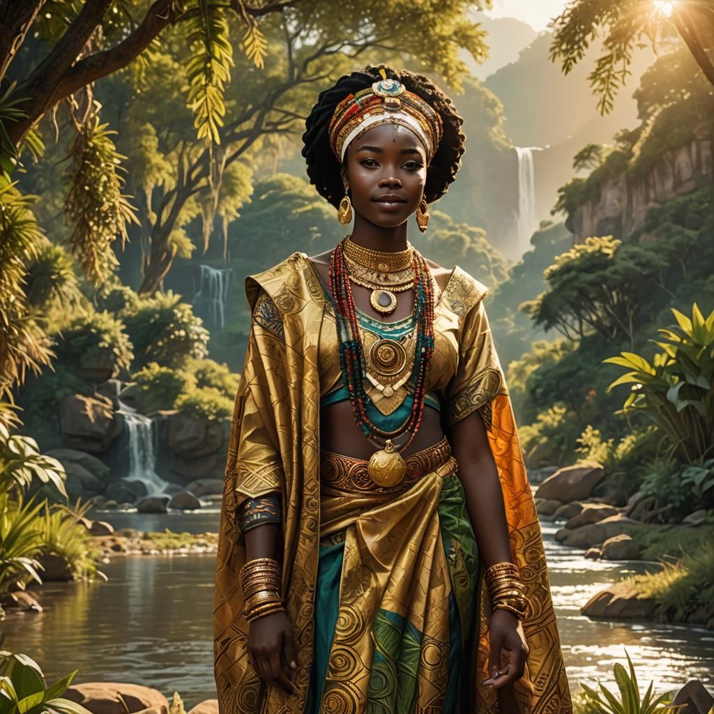 African Royalty in Fantasy Landscape, Sutherland-Inspired Ar...