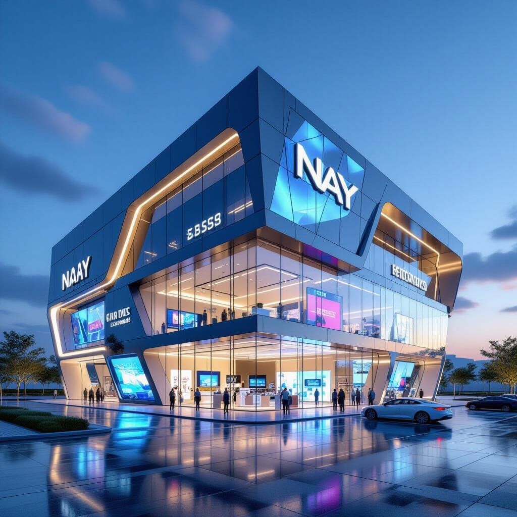 Futuristic Electronics Store Architecture in Clean Style