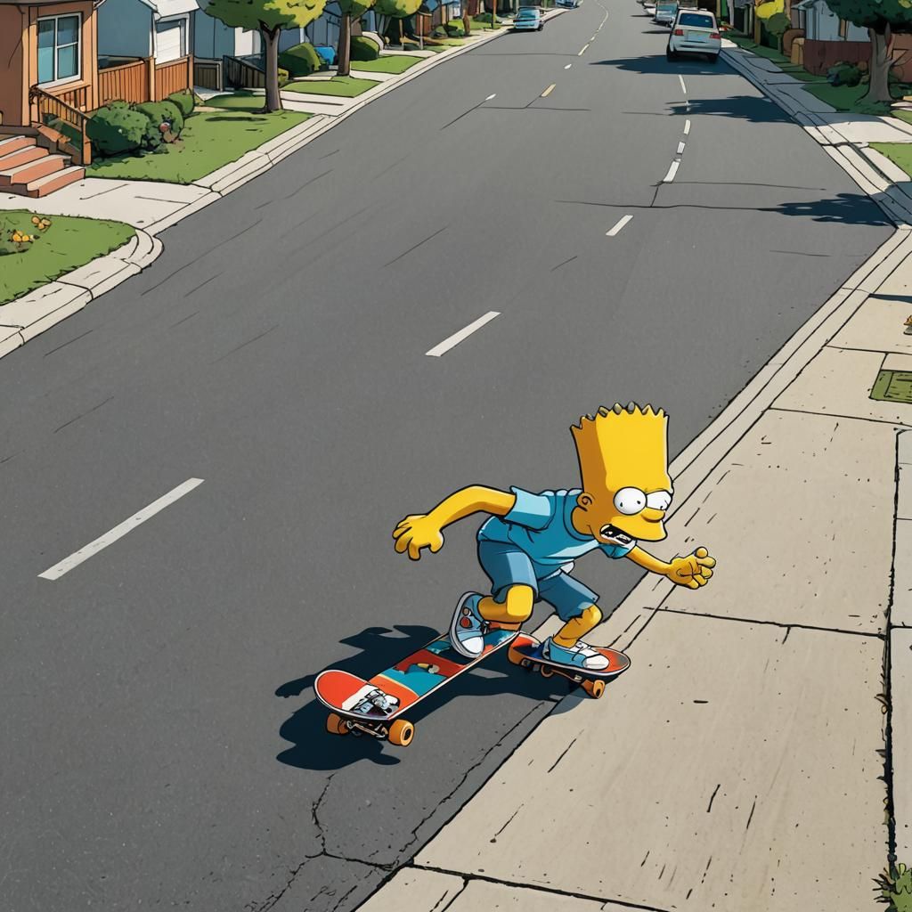 Bart Simpson Skateboarding: Cartoon Illustration in Simpsons...