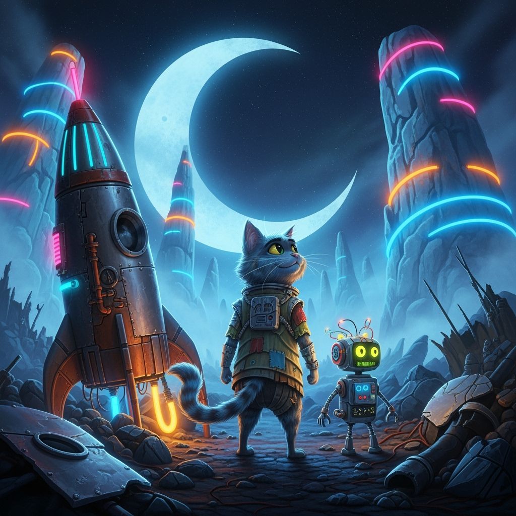 Trash Cat's Lunar Dream: Sci-Fi Digital Art