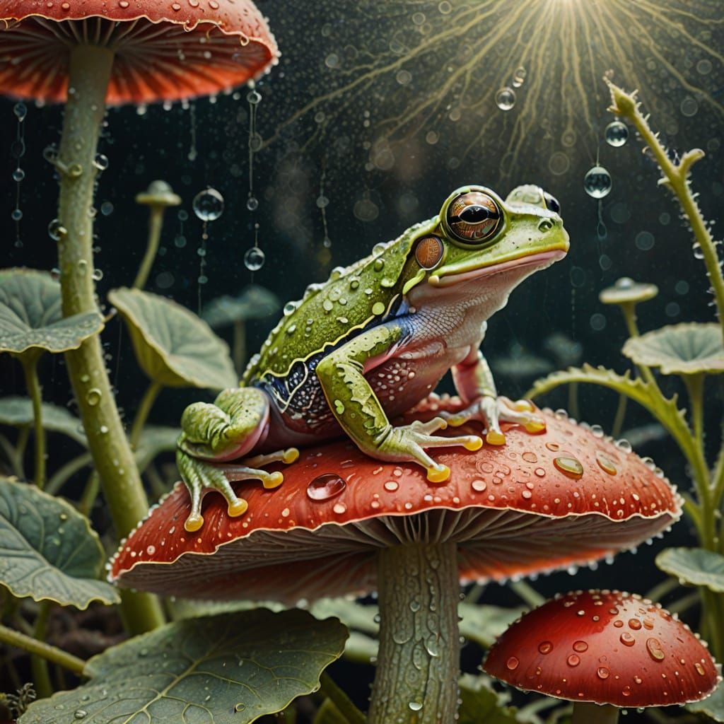 Surreal Morning Encounter in Whimsical Etching Style