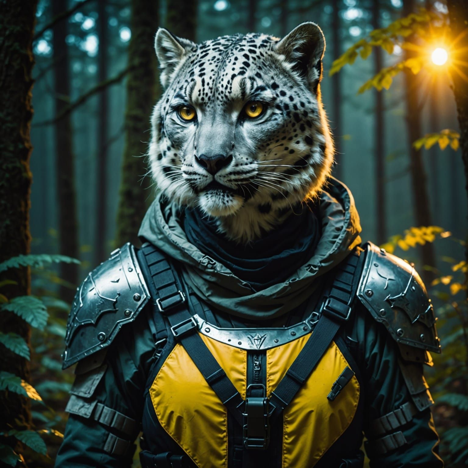 Snow Leopard Vampire Soldier in Amazon Forest
