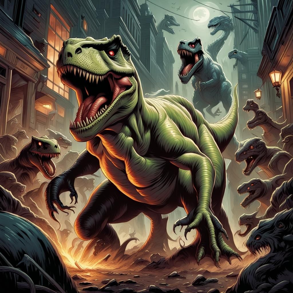 T-Rex Monster Mash in Comic Book Style