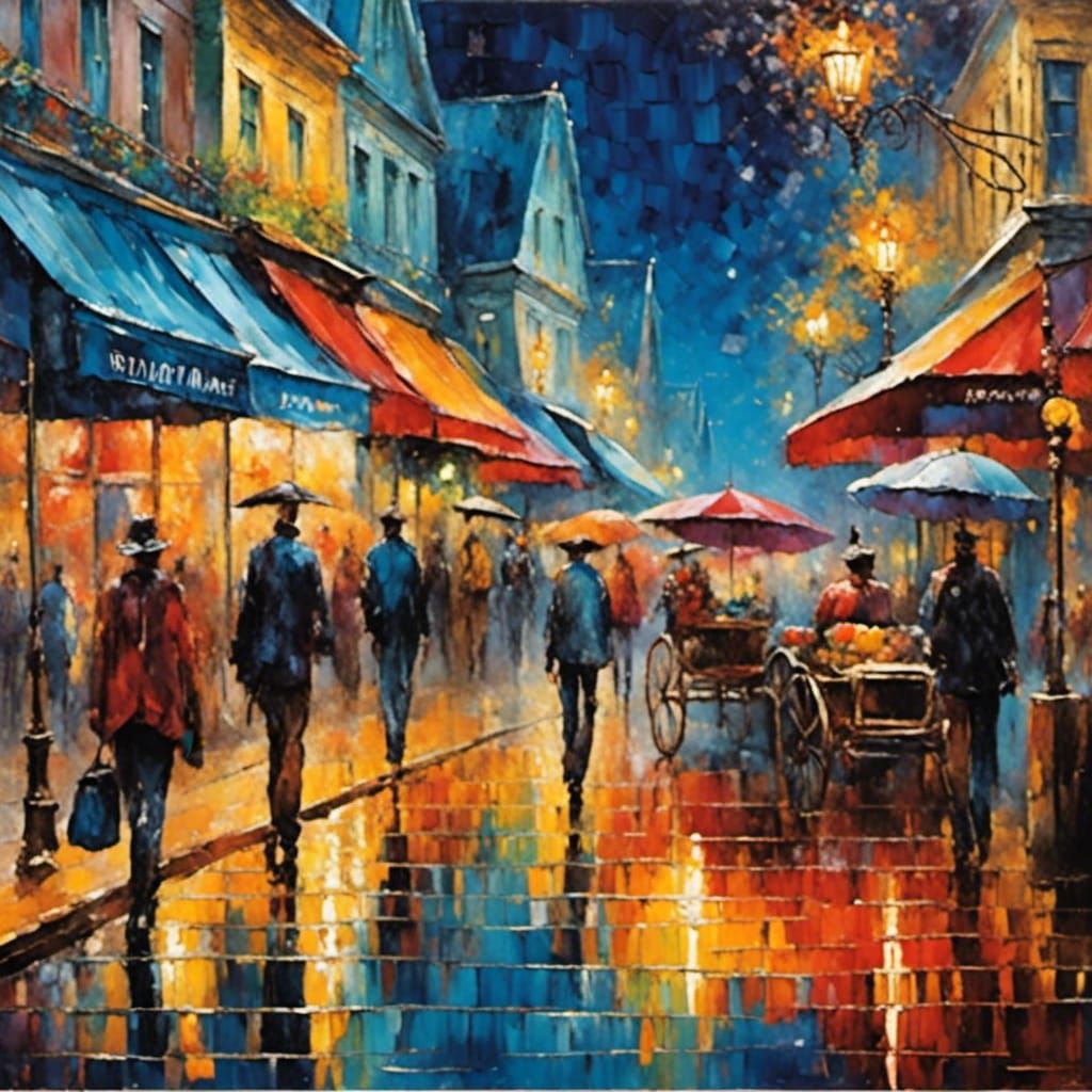 Expressionist Market Street Dreamscape in Oil Paint