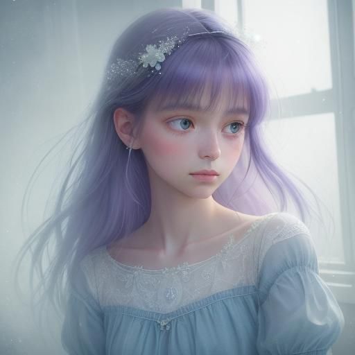 Magical Realism Girl Gazing at Moonlight