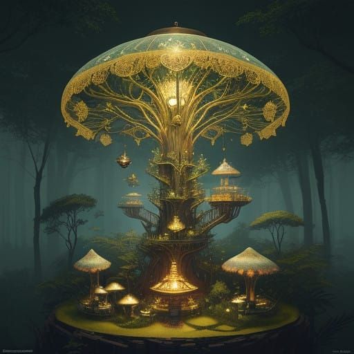 Whimsical Steampunk Teacup Forest