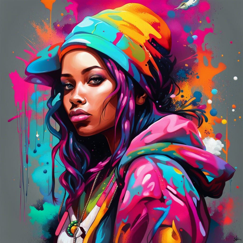 Hip Hop Fashion Icon in Vibrant Graffiti Art
