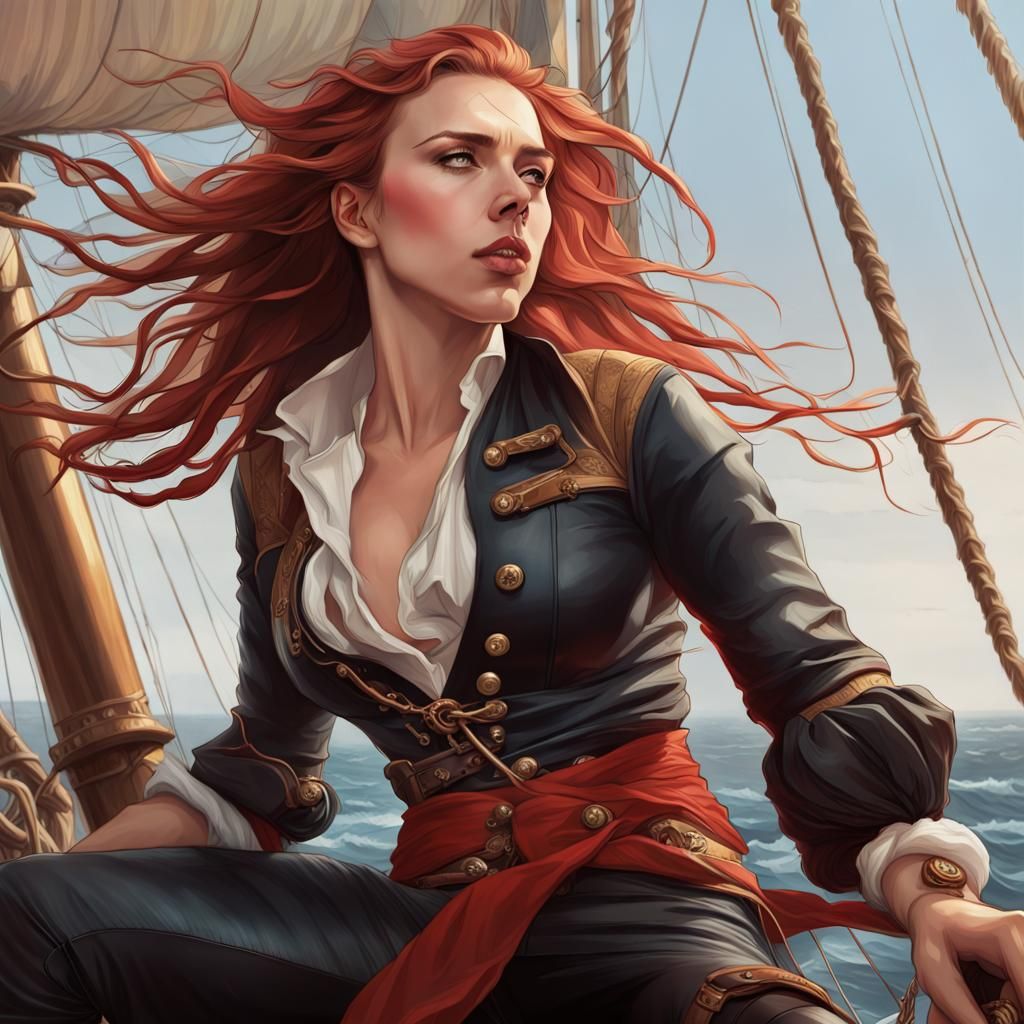 Pirate Woman Portrait with Red Hair