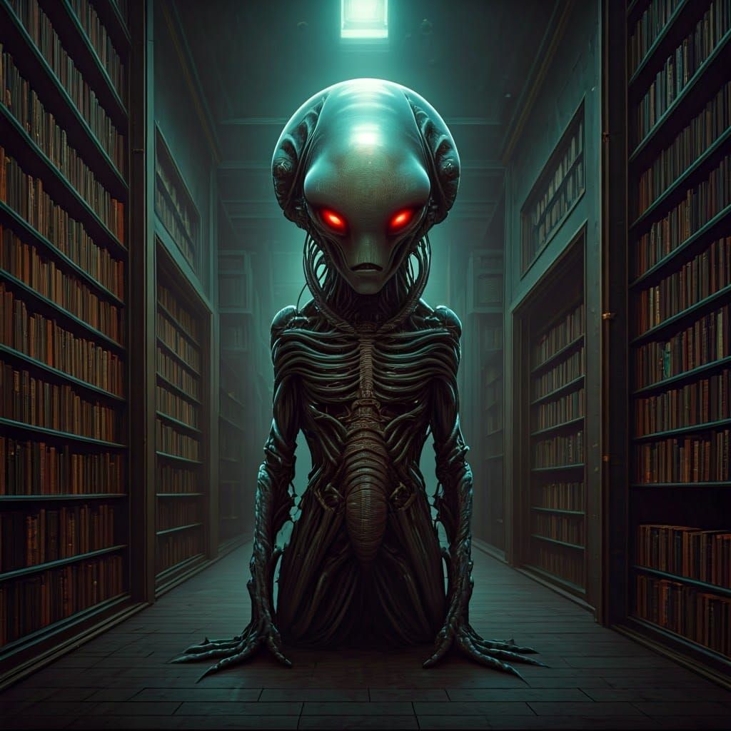 Dystopian Futuristic Library of Alien Technology