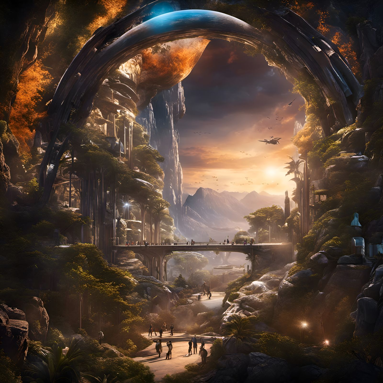 Hyper-Futuristic City in the Clouds During Stormy Night