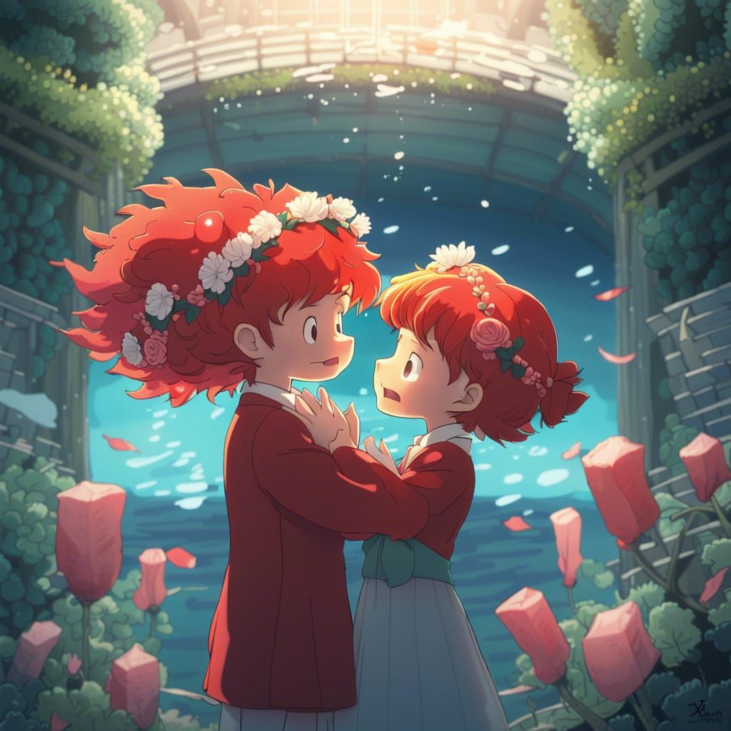 Ponyo and Souske's Wedding in Anime Style
