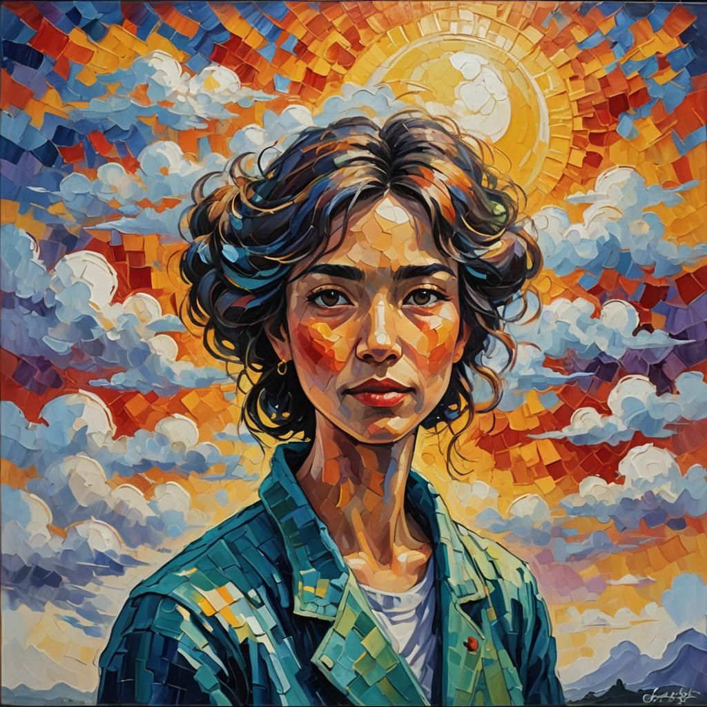 Expressionist Sun Obscured by Clouds: Impasto Oil Painting