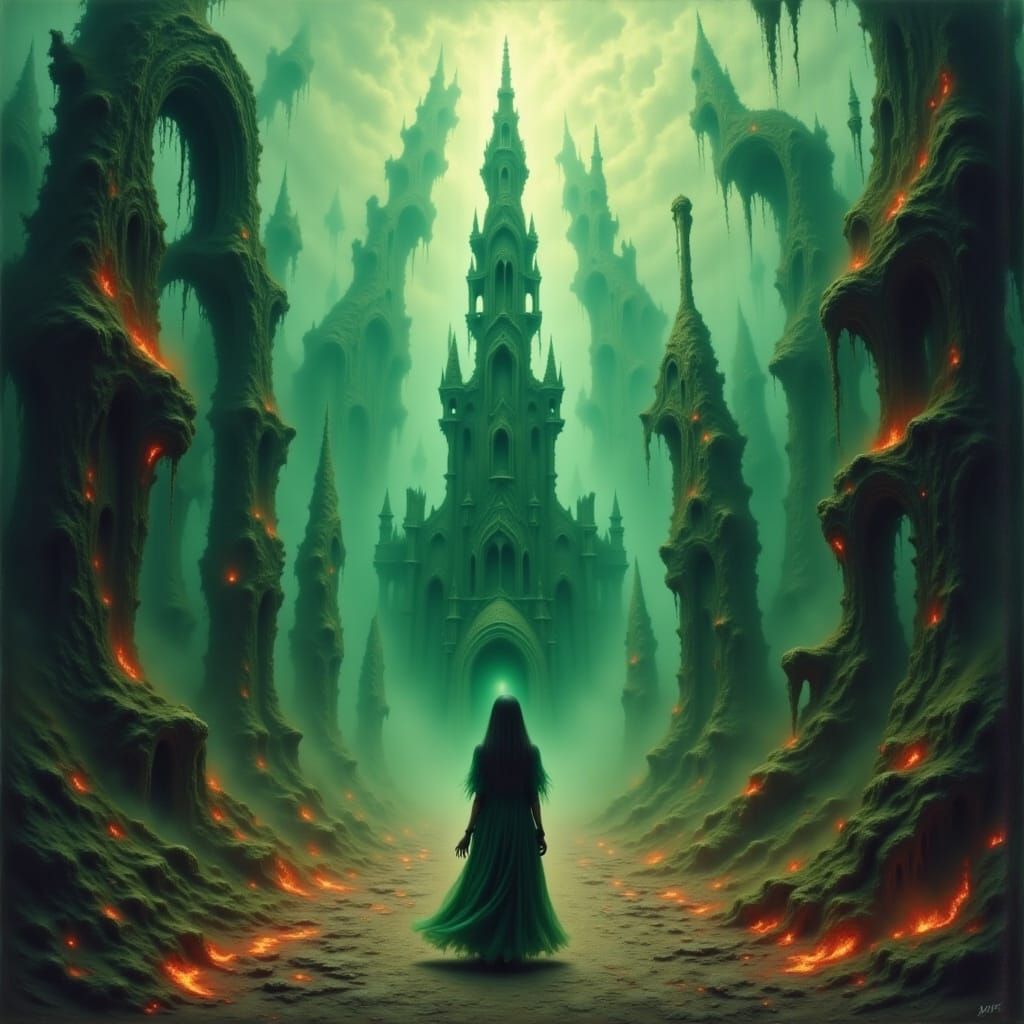 Surreal Organic Ruins Under Toxic Skies