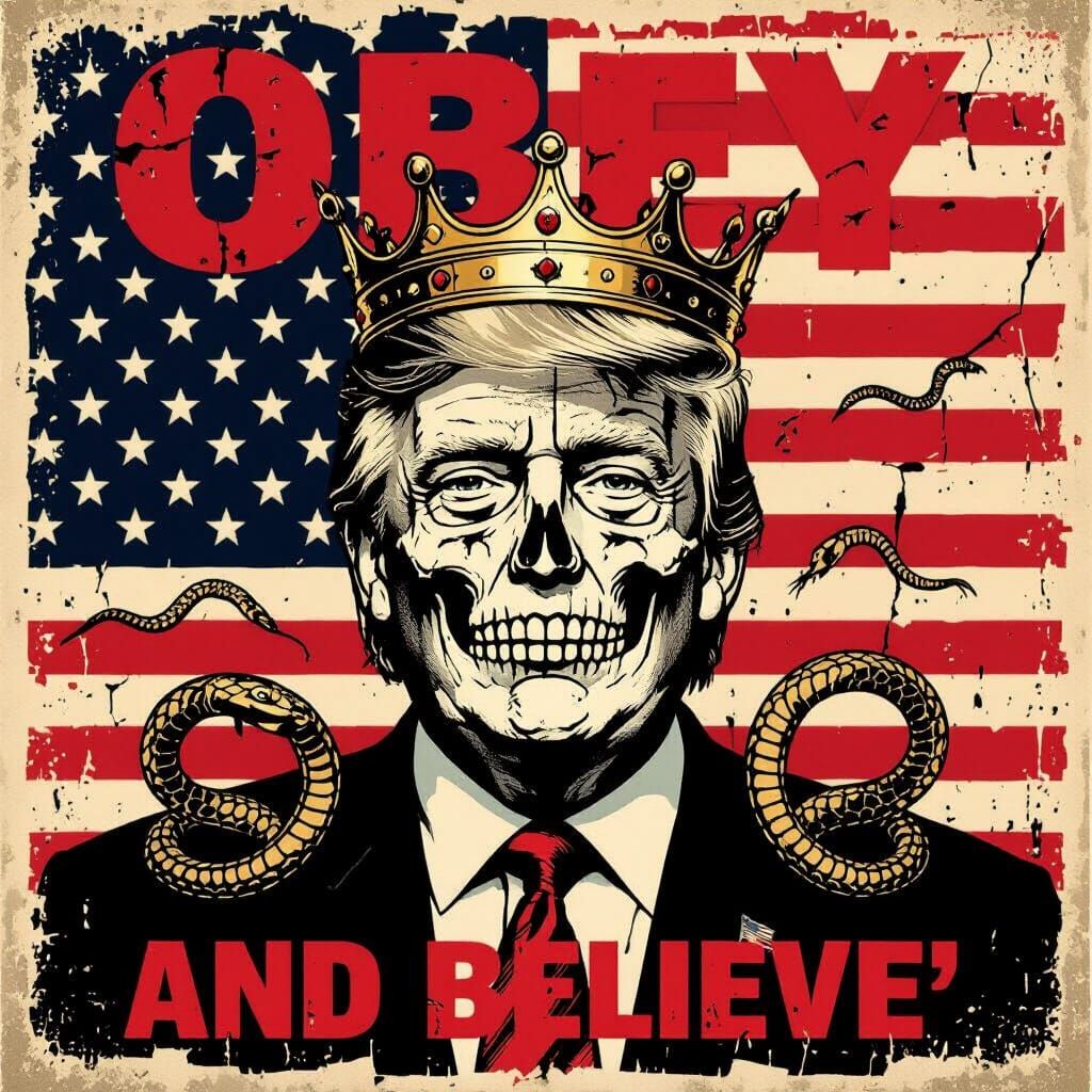 Political Skeletal Figure in Shepard Fairey Style