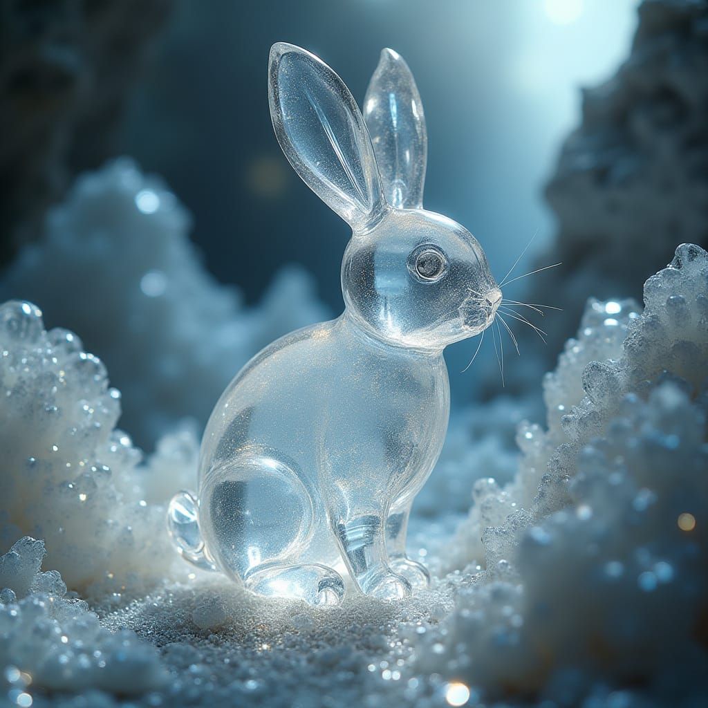 Glass Rabbit in Crystal Cave with Reflected Light