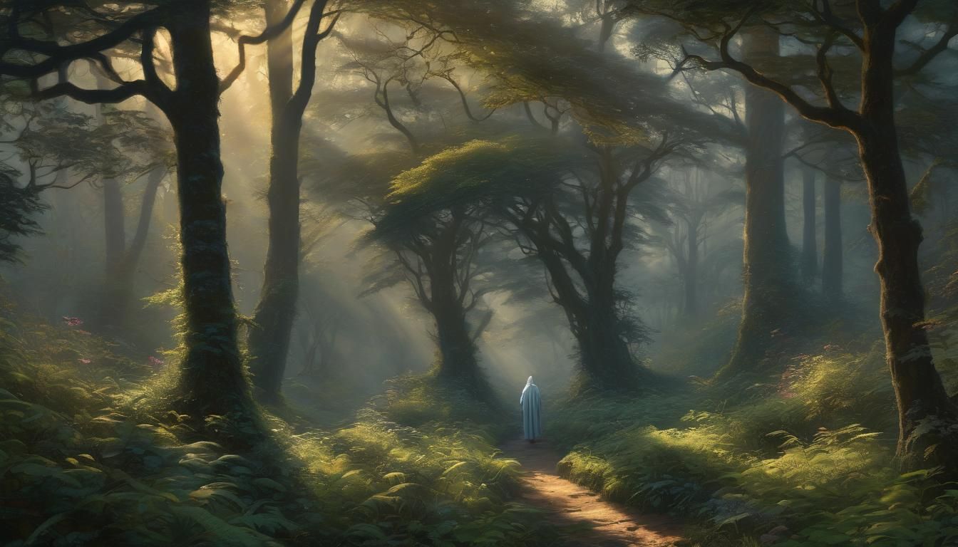 Ethereal Fantasy Forest at Dawn in Impressionist Style