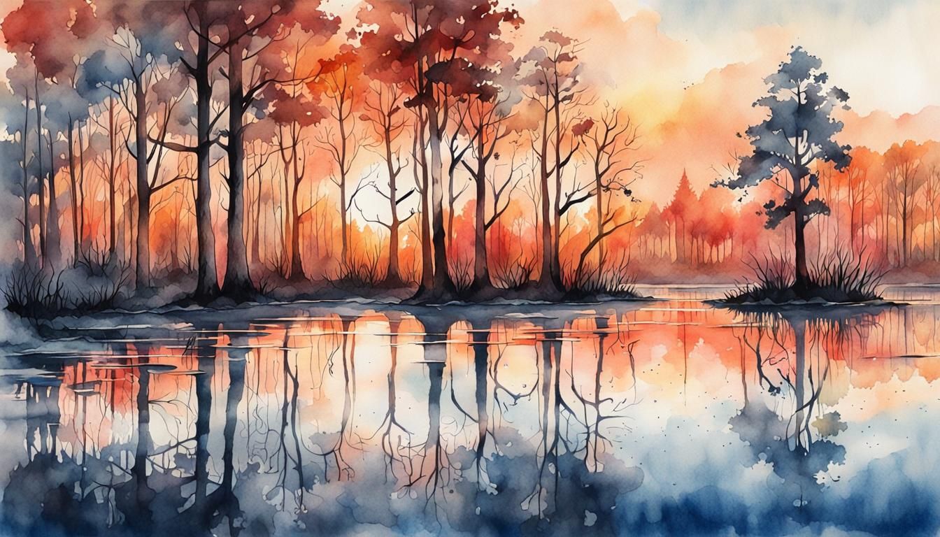 Floodplain Forest in Watercolor and Ink