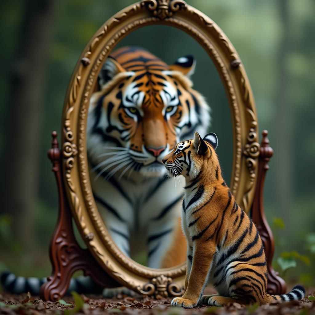 Tigercat's Mirror Reveals a Majestic Tiger