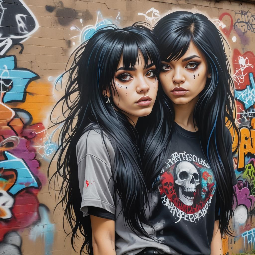 Goth Teenager Graffiti Mural in Hyperrealistic Style