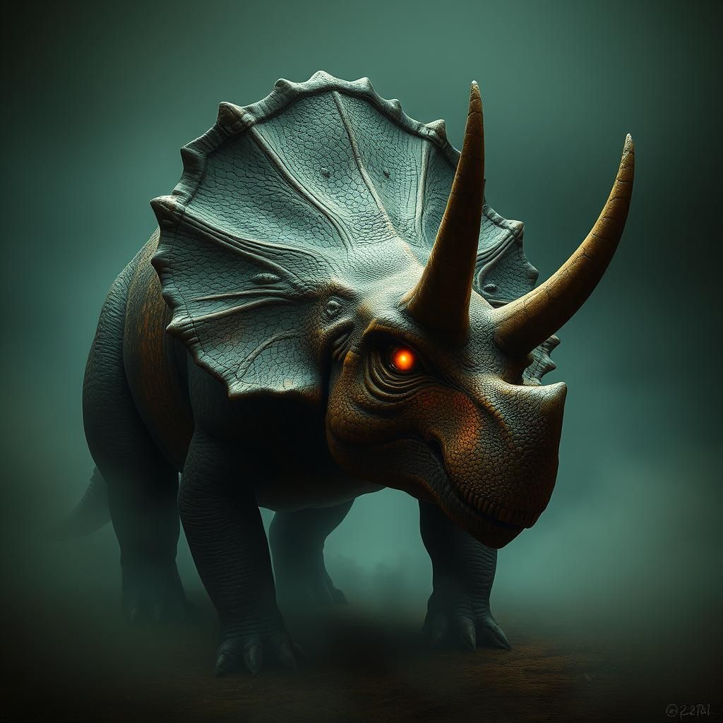 Mystical Cyclopean Triceratops in Dark Fantasy Style